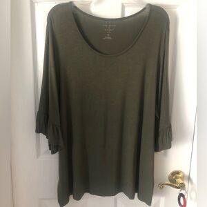 Preswick & Moore Olive top with ruffle sleeves